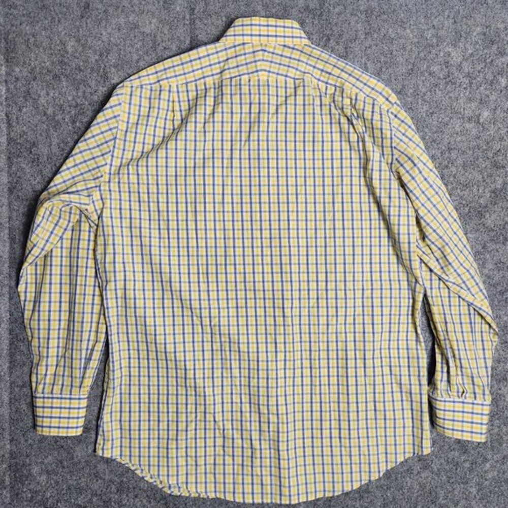 Peter Millar Shirt Men L Nanoluxe Long Sleeve Yellow Blue Plaid Button Down - Picture 2 of 7